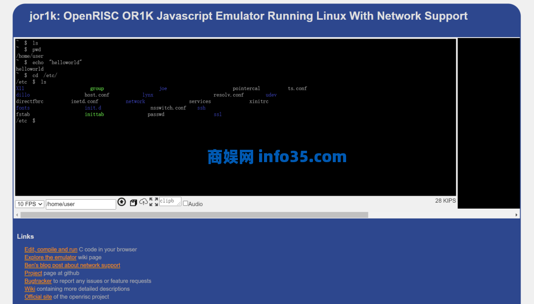 jor1k: OpenRISC OR1K Javascript Emulator Running Linux With Network Support-商娱网